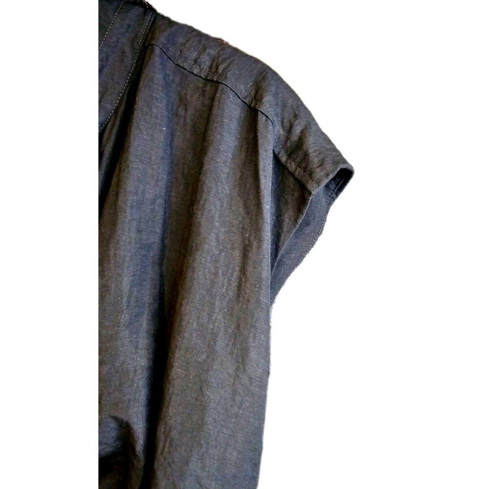 Old Navy Black Midi Dress Twist Front Button Shirt Dress Cap Sleeve - Picture 4 of 5